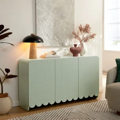Modway Dahlia Fluted And Scalloped Sideboard Storage Cabinet In Sage