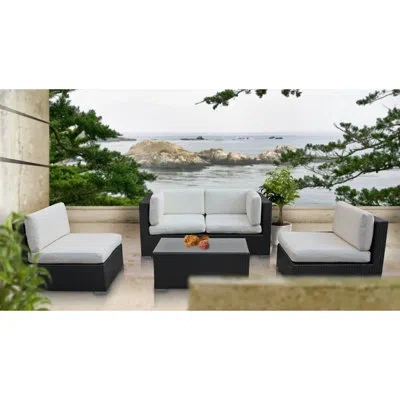 Modway Delight 5 Piece Rattan Sofa Set With Cushions In White