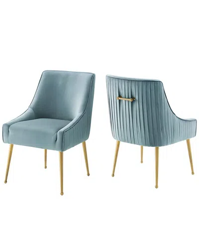 Modway Discern Pleated Back Upholstered Performance Velvet Dining Chair, Set Of 2 In Blue