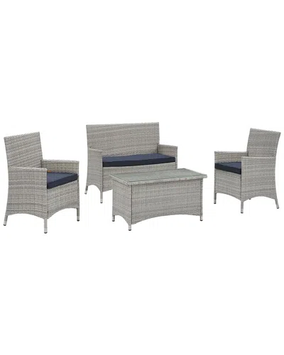 Modway Discontinued  Bridge 4pc Outdoor Patio Wicker Rattan Patio Conversation Set In Gray