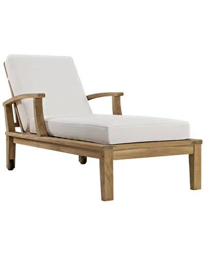 Modway Marina Teak Outdoor Patio Single Chaise In Beige