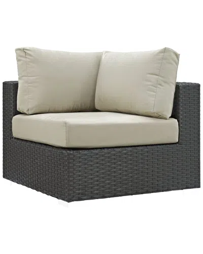 Modway Discontinued  Sojourn Corner Outdoor Patio Wicker Rattan Sunbrella Sectional Set In White