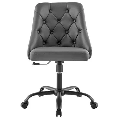 Modway Distinct Tufted Swivel Vegan Leather Office Chair In Gray