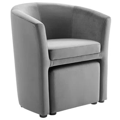 Modway Divulge Performance Velvet Arm Chair And Ottoman Set By  In Gray