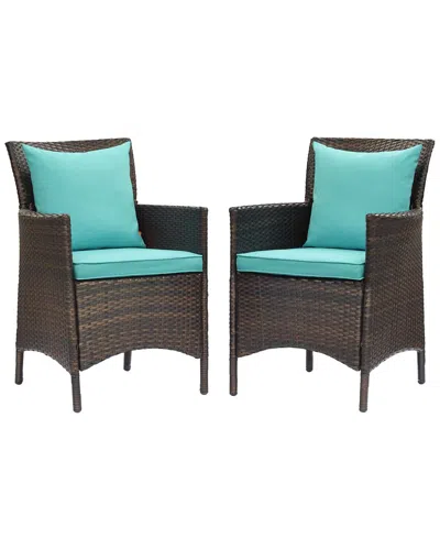 Modway Conduit Outdoor Patio Wicker Rattan Dining Armchair Set Of 2 In Brown