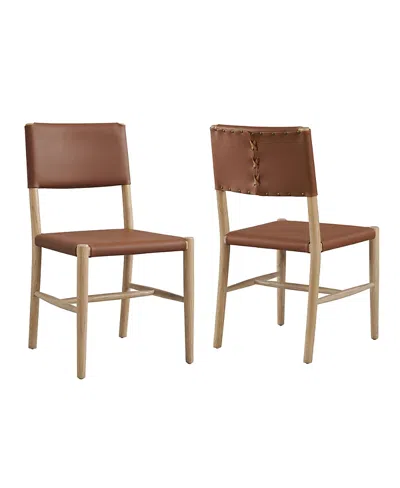 Modway Dover Wood Faux Leather Dining Side Chairs, Set Of 2 In Brown