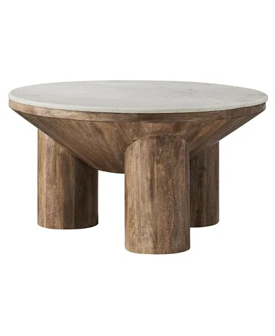 Modway Ellison 33" Round Wood Coffee Table With Marble Top In Animal Print