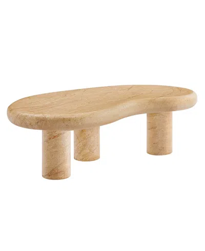 Modway Elowen Indoor - Outdoor Patio Textured Faux Travertine Coffee Table In Brown