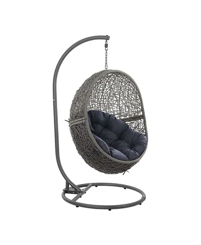 Modway Encase Outdoor Patio Rattan Swing Chair In Blue