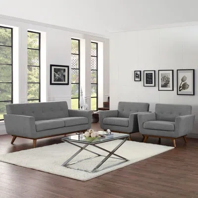 Modway Engage 3 Piece Living Room Set In Gray Performance Velvet