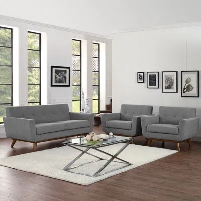 Modway Engage Mid Century 3-piece Armchairs And Loveseat Set In Expectation Gray