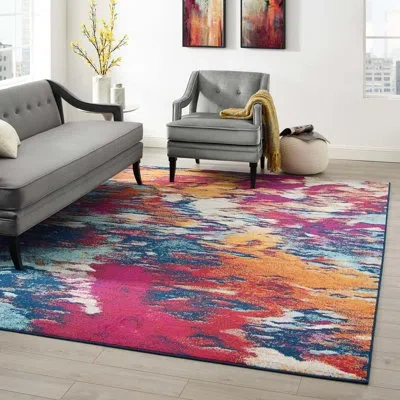 Modway Entourage Foliage Contemporary Modern Abstract Area Rug In Multi