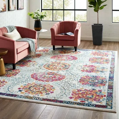 Modway Entourage Kensie Distressed Moroccan Trellis 8x10 Area Rug In Red;ivory