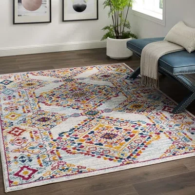Modway Entourage Khalida Distressed Vintage Floral Lattice Area Rug In Blue