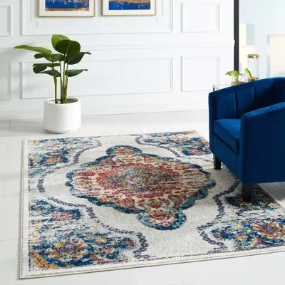 Modway Entourage Malia Distressed Vintage Floral Vintage Medallion Area Rug, Multicolored In Blue;ivory;gray