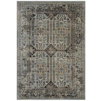 Modway Enye Distressed Vintage Floral Lattice Area Rug In Brown And Silver Blue In Beige;gray