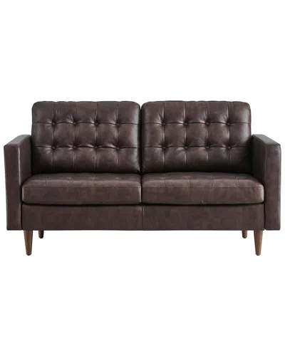 Modway Exalt Tufted Leather Loveseat In Brown