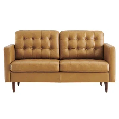 Modway Exalt Tufted Leather Loveseat In Tan