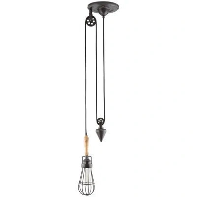 Modway Excavate Pendant Light With Pulley System In Dark Silver Painted Steel