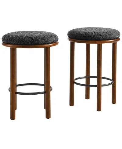 Modway Fable Boucle Fabric Counter Stools, Set Of 2 In Black
