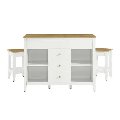 Modway Farmstead 3-piece Kitchen Island And Stool Set In Oak White