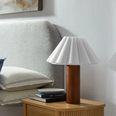 Modway Flora Wood Table Lamp With Pleated Petal Shade In Walnut In Multi