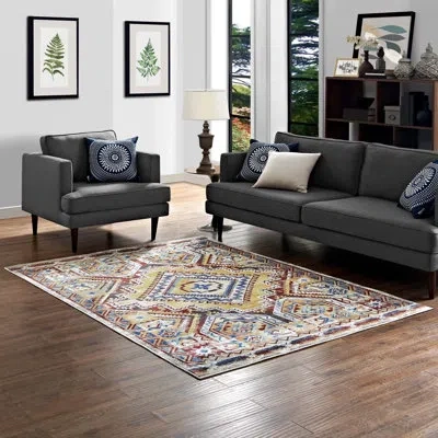 Modway Florita Distressed Southwestern Aztec Area Rug By  In Beige;yellow