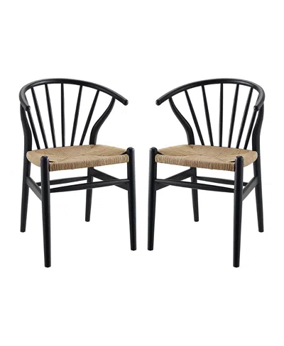 Modway Flourish Spindle Wood Dining Side Chair, Set Of 2 In Black