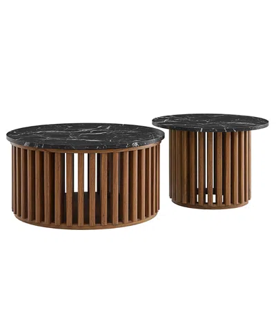 Modway Fortitude Round Faux Marble Top Nesting Coffee Table, Set In Brown