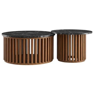 Modway Fortitude Round Faux Marble Top Nesting Coffee Table Set In Black