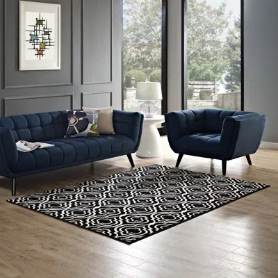 Modway Frame Transitional Moroccan Trellis Area Rug By  In Blue;black;white;ivory;moroccan Blue;lig