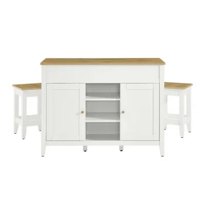 Modway Garland 3-piece Kitchen Island And Stool Set In Oak White