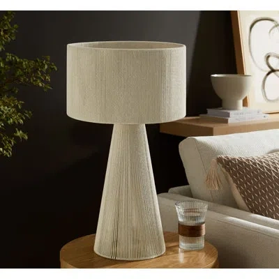 Modway Gia Handwoven Cotton Thread Striped Or Plain Table Lamp In Natural