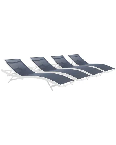 Modway Glimpse Set Of 4 Outdoor Patio Mesh Chaise Loungers In Multi