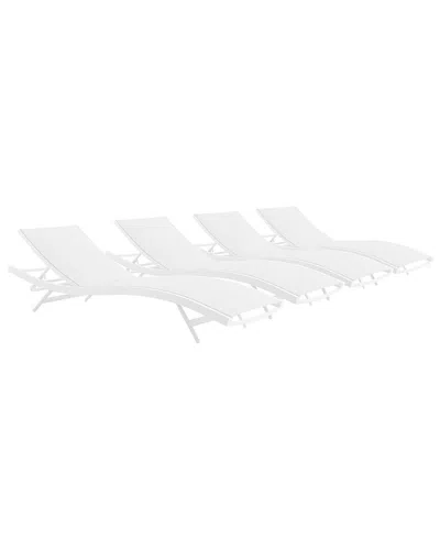 Modway Glimpse Set Of 4 Outdoor Patio Mesh Chaise Loungers In White