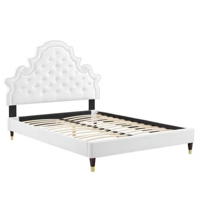 Modway Gwyneth Tufted Performance Velvet Platform Bed In White