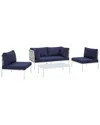 Modway Harmony 4-piece Sunbrella Basket Weave Outdoor Patio Seating Set In Taupe