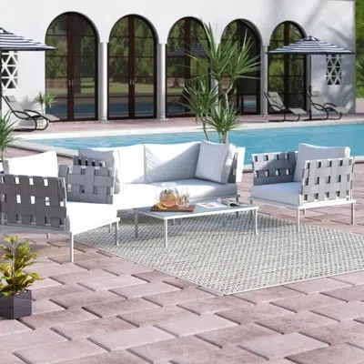 Modway Harmony 5 Piece Outdoor Patio Aluminum Sectional Sofa Set In White