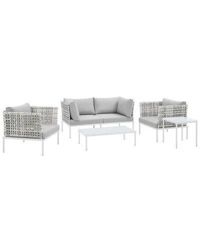 Modway Harmony 5-piece Sunbrella Basket Weave Outdoor Patio Seating Set In Taupe