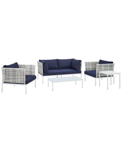 Modway Harmony 5-piece Sunbrella Basket Weave Outdoor Patio Seating Set In Taupe