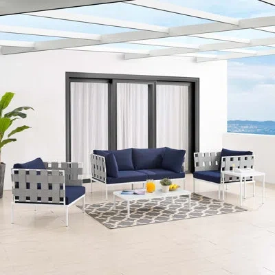 Modway Harmony 5-piece Sunbrella Outdoor Patio Aluminum Furniture Set By  In Navy Sunbrella®