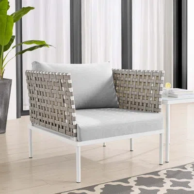 Modway Harmony Sunbrella Basket Weave Outdoor Patio Aluminum Armchair By  In Gray,tan