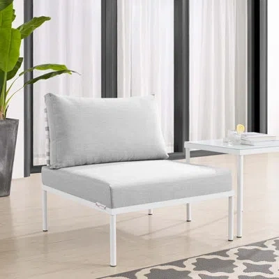 Modway Harmony Sunbrella Basket Weave Outdoor Patio Aluminum Armless Chair By  In Gray,taupe