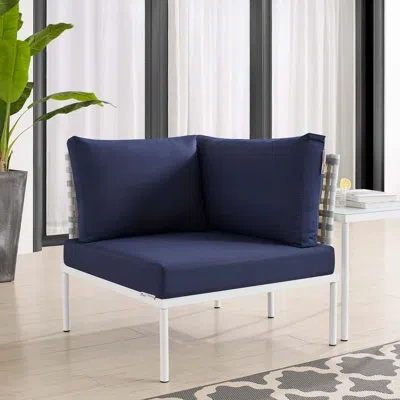 Modway Harmony Sunbrella Basket Weave Outdoor Patio Aluminum Corner Chair In Taupe,navy Sunbrella®