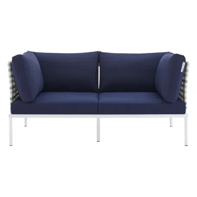 Modway Harmony Sunbrella Basket Weave Outdoor Patio Aluminum Loveseat By  In Navy Sunbrella®,taupe