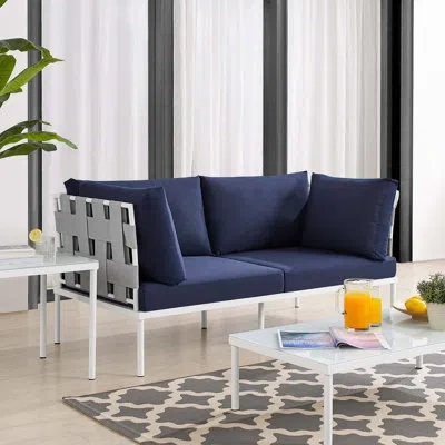 Modway Harmony Sunbrella Outdoor Patio Aluminum Loveseat By  In Navy