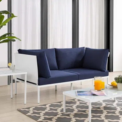 Modway Harmony Sunbrella Outdoor Patio Aluminum Loveseat By  In Navy Sunbrella®
