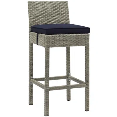 Modway Havenside Home Bocabec Patio Wicker Rattan Bar Stool In Navy,light Grey Velvet