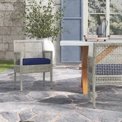 Modway Havenside Home Golovin Dining Armchair Patio Wicker Rattan In Navy