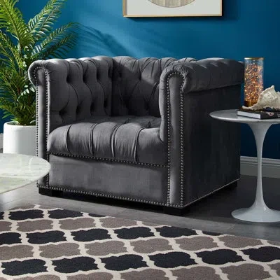 Modway Heritage Upholstered Velvet Armchair In Gray Performance Velvet